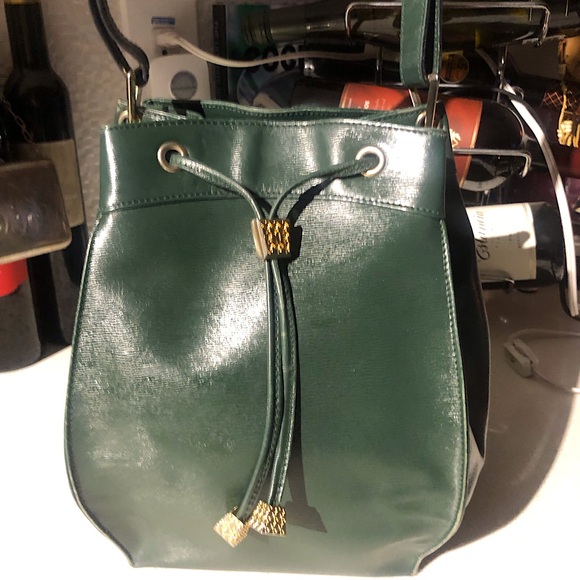 Rare Vintage Christian Dior CD Leather Logo Plate Shoulder Bucket Bag Green - Picture 1 of 15